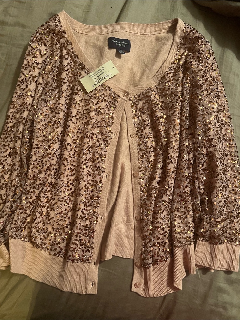 American Eagle Pink Sequin Embellished Cardigan Sweater